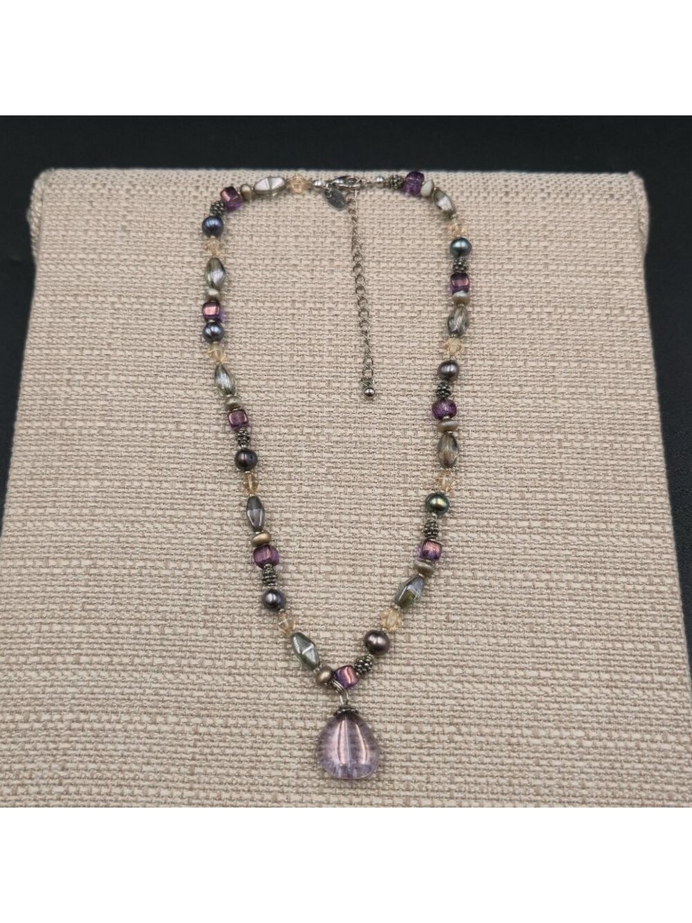 16+3 Inch Lia Sophia Purple Glass and Pearl Necklace B1271 - Picture 2 of 7